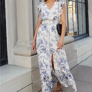 Express Blue and Cream Floral Midi Dress